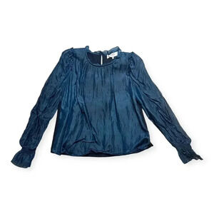 Sea New York Womens Blue Silk Lined Ruffle Puff Sleeve Blouse Sz Xs Black Classy